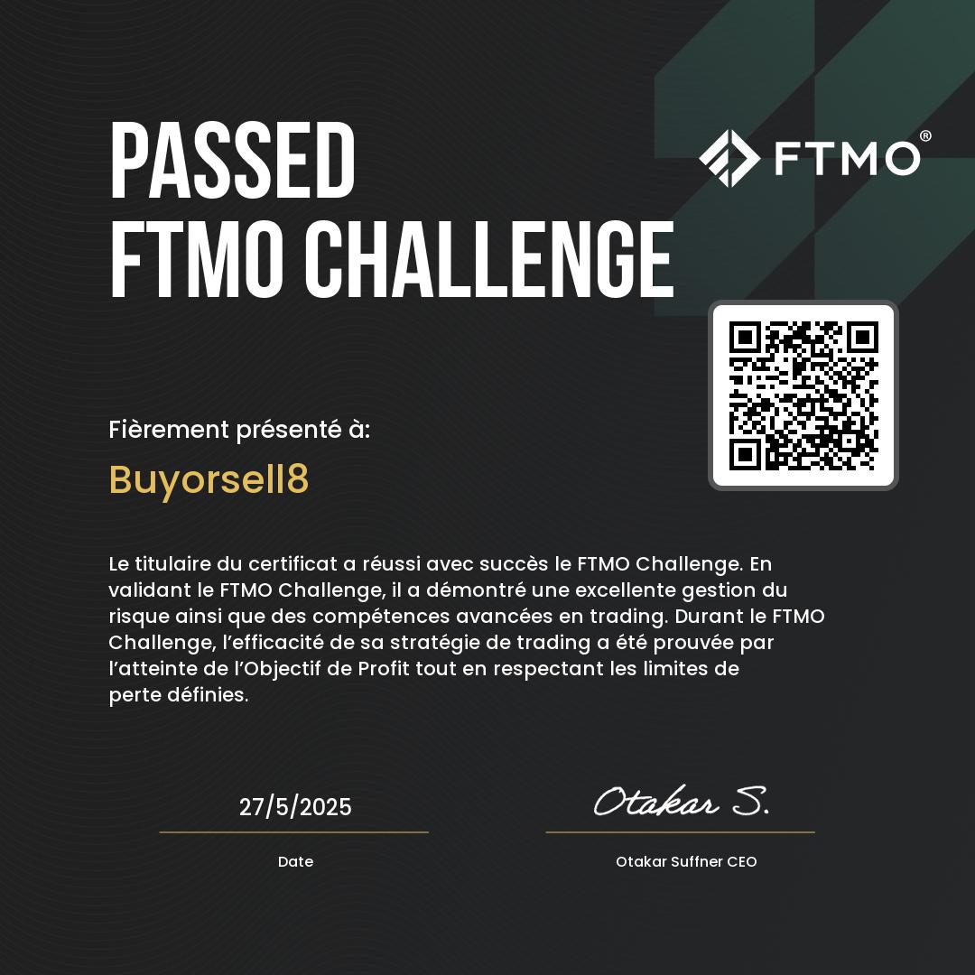 Certificat FTMO Challenge validé